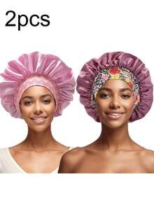2Pcs Bonnet Set,Women's Bonnet Printing Silk Smooth Satin Bonnet With Elastic Print Fashionable Casual And Comfortable Sleeping Hat.