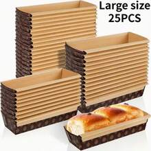 25pcs Mini Paper Loaf Pans Disposable Rectangle Paper Baking Loft Pans For Quick Bread Small Pumpkin Breads, Microwave Oven Freezer(8 X 2.5 X 2 Inch, Cute Style) - Brown - View 6