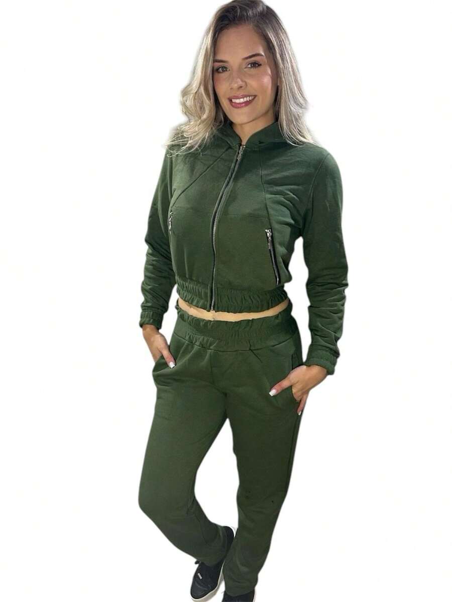 Blusa Feminino Moletom Flanelado Capuz Inverno Promoção - Verde - Visão 1