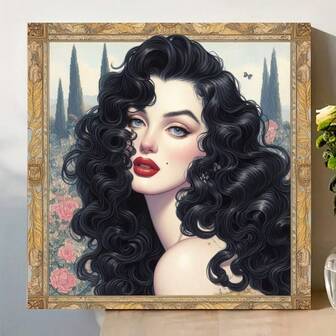 1pc15.75*15.75inch Unframed DIY Diamond Painting Set, 5D Mosaic Acrylic Round Diamond Artificial Diamond Shining Modern Vintage Glamour Portrait Pretty Women Charming Girl. Full Diamond Art Embroidery Cross Stitch Handmade , Picture Art Craft Home Wall Decoration