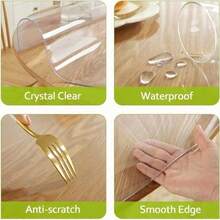 1.0mm Thick Round Transparent Vinyl Tablecloth, Elastic Edge Design, Easy-To-Clean PVC Tablecloth Suitable For Indoor And Patio Parties And Dining - White - View 8