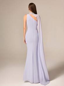 VIPGIRL 优雅奢华的香槟色露背不对称晚礼服 - 对比色网纱细节、雪纺层叠裙摆和修身腰身 | 盛大晚宴、婚礼宾客招待会、毕业舞会、红毯活动和高端周年庆典的必备之选 - 淺藍色 - 查看 4