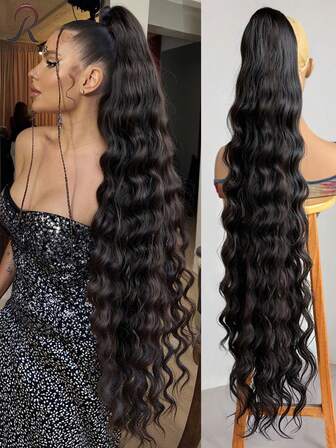 40-Inch Clip-On Ponytail Wig - With Ultra-Long Wavy Curls, Stable Clip Design, Romantic Water Wave Texture, Multi-Layered, Fluffy And Natural,Perfect For Daily Party Photography. An Elegant, Plump And Curly Hair Accessory Suitable For Halloween And Christmas Parties, Compatible With Multiple Skin Tones, A Must-Have For Fashion Enthusiasts