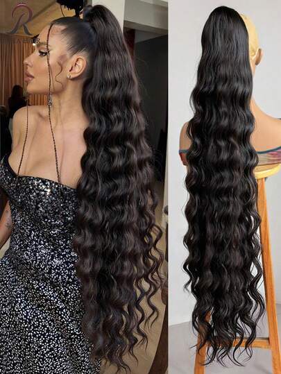 40 Inch Clip-On Ponytail Wig - Extra Long Wavy Curly Hair, Secure Clip Design, Romantic Wavy Texture, Multi-Layered Fluffy & Natural, Perfect For Daily, Party, And Photo Shooting. This Elegant & Voluminous Curly Hair Accessory Is Suitable For Halloween And Christmas Parties, Matching Various Skin Tones, A Must-Have Item For Fashion Enthusiasts.
