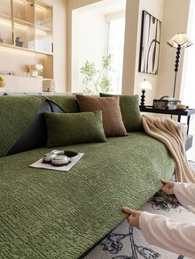 Capa de almofada para sofá em chenille listrada (1 peça), capa de sofá luxuosa, decoração e proteção para sofá, ambiente aconchegante, decoração de Ano Novo, ideal para quem tem animais de estimação, lavável à máquina, para todas as estações, serve para sofás de 1 a 4 lugares, sofá em L, à prova de poeira, antiderrapante, antirriscos, adequada para sala de estar, quarto, escritório, clube e festas. - Verde - Ver 5