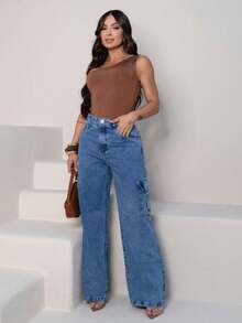 Calça Cargo Clara Lisa Modelo Lançamento 2025 - Lavagem clara - View 11