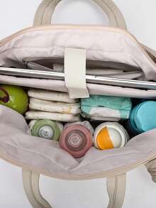 1-Piece Minimalist Fabric Baby Diaper Tote Bag - Dual Handheld & Crossbody, Zipper Closure, Practical Mom On-The-Go Storage