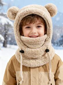 1 chiếc mũ len tai gấu mùa đông cho bé trai - Mũ len Balaclava bằng lông cừu mềm mại, ấm áp, không vành và tiện dụng, hoàn hảo để đội hàng ngày và phiêu lưu ngoài trời - Cậu bé đội mũ Balaclava - Xem 15