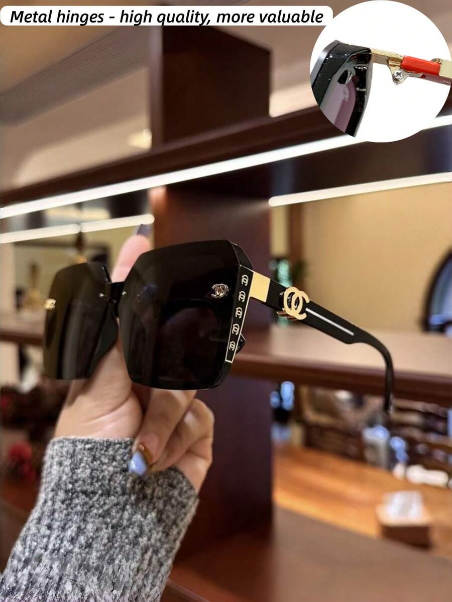 一副复古欧式大方黑色时尚眼镜,高品质金属铰链,女士眼镜,适合日常佩戴、海滩和街头摄影、旅行、户外配饰、服装配饰、女士配饰 - 彩色 - 查看 1