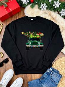 Camiseta de sudadera para mujer con estampado de , árbol de Navidad y , ideal para fiestas navideñas, regalo para amantes de la Navidad, cómoda y cálida para usar en casa o en la calle - Negro - Ver 3