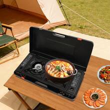 Portable Camping Stove, Camping Stove With Baking Tray&Portable Case, 2 Burners Camping Stove - Black - View 3
