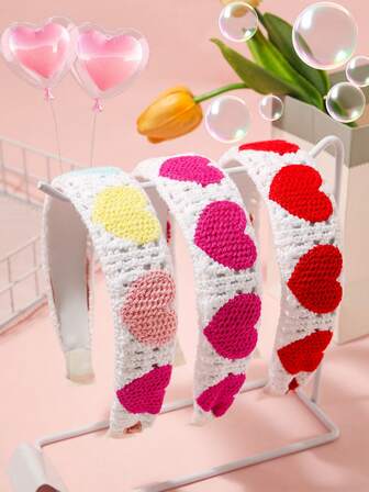 1pc Women's Valentine's Day Hair Accessory, Knitted Heart Headband, Romantic Valentine's Gift, Everyday Use ,Hair Band ,Diadema ,Hair Hoop