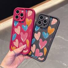 La carcasa del teléfono anti - caída simple y de moda adopta un patrón de corazón y es adecuada para iPhone 17, 16, 15, 14, 13, 12, 11 Pro / air / xR / XS y samsungs25 / S24 / S23 / S22 / Fe / plus, hecha de material tpu, que proporciona protección de amortiguación. Regalos para amigos y San valentín. - Marrón - Ver 3