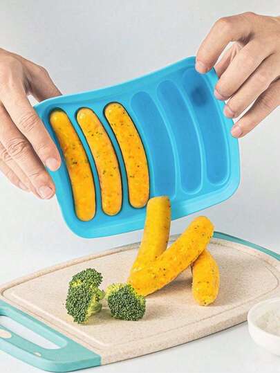 1pc Silicone Sausage Mold, 6-Cavity - Homemade Hamburger Hot Dog Ice Loaf Candy Jelly Chocolate Tray Mold, DIY Family's Hot Dog Egg Sausage Baking Mold With Lid