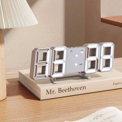 3D LED 数字挂钟 - 现代桌面时钟，带日期和温度显示，室内 LED 灯装饰，无需电池，内置电子元件 - 适用于厨房、卧室、办公室，轻巧型数字挂钟