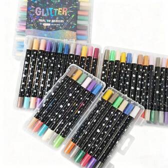 48/12/36/24 färger glitterpenna - vattenbaserad självhäftande penna, lämplig för gör-det-själv-hantverk, graffitikonst, scrapbooking, gratulationskortstillverkning - kan användas på papper och kartong