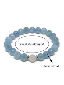 YAUKIA 1件海蓝宝石和月光石手链，象征清晰沟通、真理和直觉，玛拉手链，瑜伽波西米亚风格珠宝礼品 - 彩色 - 查看 6