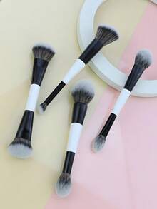 4pcs Double-Ended Makeup Brush Set. Multi-Functional Foundation, Blush, Powder, Highlighter, Contour And Concealer Brushes, Designed For Women,Brush Set,Makeup Brush Kit,Make Up Brush Set,Make Up Set Complete,Makeup Brush Set,Complete Makeup Kit,Brush Kit,Brushes Makeup Set,Makeup Gift Set,Set - Black and White - View 9