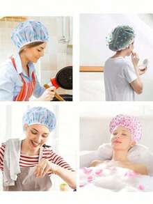 10/3 bucăți cască de duș impermeabilă reutilizabilă, cască de duș, cască de bucătărie rezistentă la ulei și praf, cască de duș pentru baie cu culoare aleatorie, cască pentru mască de păr, cască pentru vopsirea părului, cască de uscare, cască unsă, cască de duș reutilizabilă PEVA, cască de duș multifuncțională elastică impermeabilă cu imprimeu de cireșe, potrivită pentru salonul SPA pentru femei, cască de duș cu culoare aleatorie, accesorii pentru baie, cască de duș rezistentă la ulei pentru bucătărie, cască de duș pentru îngrijirea pielii, cască de duș elastică