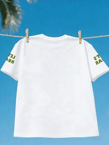 Camiseta de manga corta con estampado de dinosaurio de dibujos animados para niños pequeños, top de manga corta de verano - Blanco - Ver 5