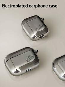 1pc Customized Electroplated Silver Earphone Case, Personalized Halloween Theme Design, Small Ghost, Fashionable Halloween Item