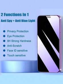 [6 IN 1] 3 Pcs Purple Screen Glass + 3 Pcs Metal Lens Anti-Blue Light Privacy Screen Protector Compatible With IPhone - Purple - View 5