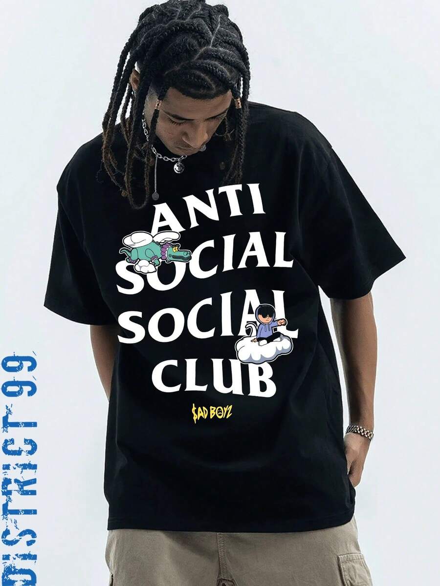Anti Social Club Graphic Cropped T-Shirt For Boys And Girls Men, Women All Ages Family T-Shirt Letter New Streetwear Clothing Harajuku T-Shirt Cotton Half Sleeve Tee, Y2K Style Casual Cotton Classic Crewneck Design Tee - trắng - Xem 1
