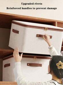 1/2 Packs Storage Bins With Zipper Lid Fabric Lidded Storage Baskets Boxes Foldable Washable Closet Shelf Clothes Organizer Container With Handles (Beige) - Beige - View 1