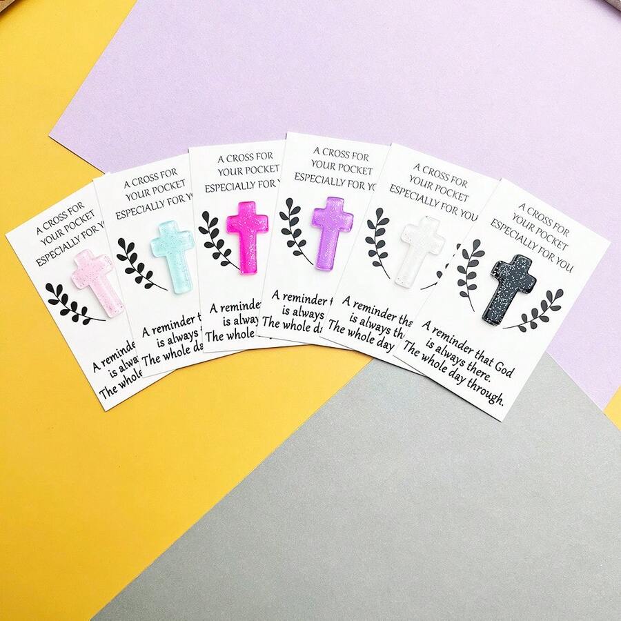6 pièces /12 pièces Pendentif croix Carte de bénédiction de poche Souvenir populaire pour la famille et les amis Cadeau parfait pour Noël, Thanksgiving, Nouvel An et les moments sacrés de la vie Cadeau de souvenir de fête Conception élégante et colorée Éléments décoratifs de croix - Multicolore - Voir 1