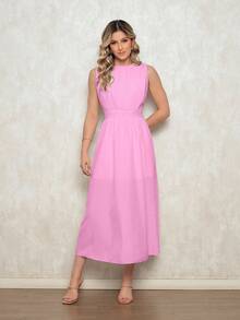 Elegant Women's Dress With A Defined Waist - Sleeveless, Discreet Neckline And Flowing Skirt For Formal Or Casual Occasions. - 粉色 - 查看 1