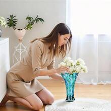 Verde azulado vidrio soplado a mano jarrón para decorar hogar, mesa de comedor, oficina, sala de reuniones y baño con flores, centro de mesa, estantería - Verde Azulado - Ver 4