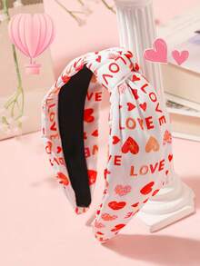 3件套女士情人节发饰，心形和LOVE印花，打结发箍，浪漫情人节礼物，日常佩戴，发带，发箍，发圈