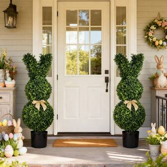 1 szt. 35-calowe sztuczne drzewko w kształcie królika – krzew bukszpanowy w donicy, dekoracja ganku, dekoracja domowego biura na wielkanocnego króliczka
