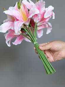 1 buchet Buchet de flori de crin artificiale de înaltă calitate, piesă centrală de nuntă de lux, decor pentru sufragerie și masă, aranjament floral artificial ușor