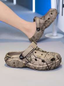 Men's Summer Breathable Contrast Color Perforated EVA Hollow Hook And Loop Casual Sandals - Khaki - View 10