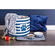 DII Bone Dry Stripes Ceramic Pet Bowl For & Water, 6" Dia x 2"H Set of 2, With Non-Skid Silicone Rim for Dogs and Cats-Gray(Nautical Blue Small Bowl, 4.25x2") - 2L - Ver 10