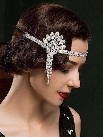 1920年代复古水晶流苏发箍，适合化装舞会，欧美风格，女士发饰，藤蔓链