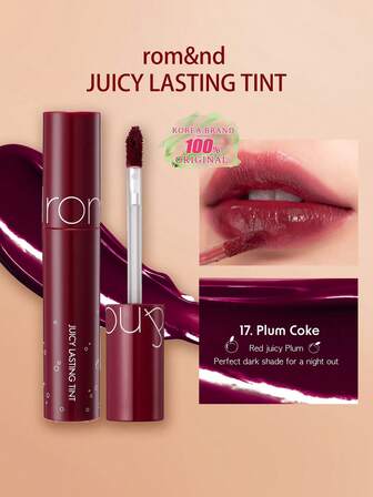 Rom&nd JUICY LASTING TINT 17 PLUM, Andningsbar Dew-Film Fusion, Luftig Jelly Second-Skin, Iris-Gradient Chroma, Persikate-gelé Transparent, Frostad Mint Oxygen Glow, Mini SOS Touch-Up Stick, Vegan Festive Limited, No-Makeup Bare-Light Secret, K-Beauty, Koreanskt smink, 5,5 g/0,19 oz