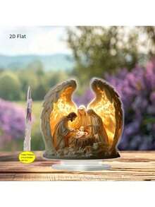 Decor de birou 2D acrilic cu scenă a Nașterii Domnului - Nașterea Domnului 2D plată și pașnică cu Maria, Iosif și Isus, lumină caldă, nu necesită alimentare, decor de bucătărie pentru interior, ornament de sărbătoare, decorațiune elegantă de înaltă calitate, atmosferă religioasă, cadou de Ramadan - Multicolor G - Vizualizare 5