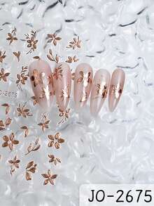 4/2pcs Gold & Rose Gold Petal Leaf Pattern Nail Art Stickers - Adorable & Charming Spring/Summer Nail Decals, Self-Adhesive Nail Stickers, DIY Nail Salon Accessories, Nail Art Supplies - Multicolor - View 11