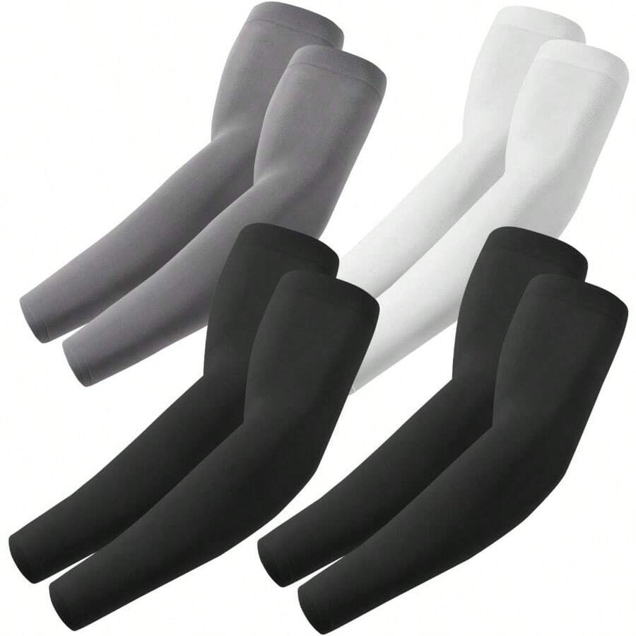 Arm Sleeves Cooling UV Sun Protection Sports Compression For Men/Women - 4 Pairs - 2 Black+Dark Gray+White - View 1