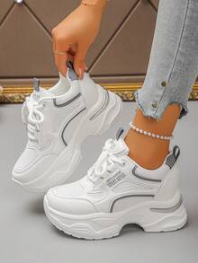 Comfortable Thick-Soled Platform Sneakers For Women - White - View 8