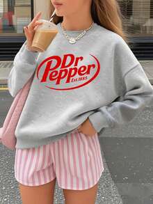 一件少女印花圆领连帽卫衣，秋冬季保暖，年轻学生休闲长袖上衣，Y2K/时尚/街头/复古风 - 深灰色 - 查看 3