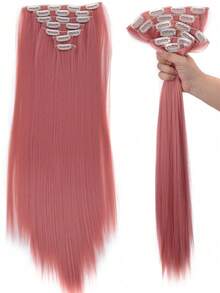 16 Clips 7Pcs/Set Hair Extensions Long Straight Hairstyle Synthetic Blonde Black Hairpieces Heat Resistant False Hair Daily Use For Women - Multicolor - View 25