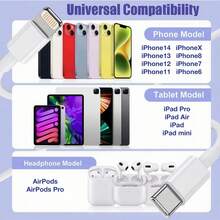 كابل شحن سريع 30 واط، USB-C إلى Lightning، معتمد من MFi، متوافق مع 14/13/12/11/XS/8/Plus، متوافق مع iPad، الكمبيوتر، مناسب للمنزل، المكتب، السفر، هدية رائعة لعيد الميلاد/العائلة، متوافق مع 14 Pro Max، 14 Pro، 14 Plus، 13 Pro Max، 13 Pro، 13، 12 Pro، 12، 11، XS، XR، 8 Plus، 8، 7، 6، 5، SE، متوافق مع شاحن iPad - متعدد الألوان - مشاهدة 9