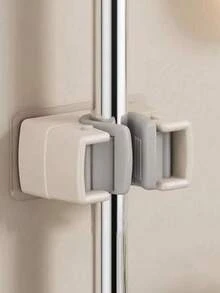 1/3pcs Wall Mounted Mop And Broom Holder, Contemporary Style Plastic Organizer Clamp, No-Drill Strong Adhesive Storage Solution For Bathroom And Kitchen, Utility Hooks