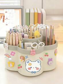 360° Rotating Cute Pen Holder, Large Capacity Multi-Function Desktop Stationery Organizer Box, Polished PVC Material, Embedded Installation, Lightweight & Portable, Can Be Used As Pencil Case, Pen Cup, Cute Pencil Box, Desktop Organizer, Marker Pen Holder, Back To School Essential, Storage Box, Cosmetic Organizer, Gift, Makeup Brush Holder