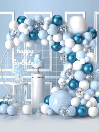94pcs Blue And White Balloon Arch Kit - Elegant Round Decorative Latex Balloons For Weddings, Birthdays, Bridal Shower, Graduations, Retirements, Anniversaries, Christening, Baptisms - Durable Emulsion Balloons For Indoor/, Birthday Party Decorations