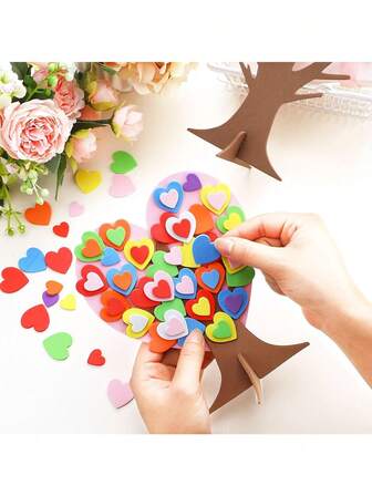 1套3D爱心树毛毡贴纸 DIY手工自粘情人节礼物 适合家庭活动艺术项目 婚礼情人节 母亲节 家居装饰