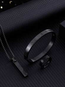 3pcs/Set Stainless Steel Roman Numeral Jewelry Set For Men, Bracelet Necklace Ring, Personalized Accessory, Valentine's Day Gift - Multicolor - View 22